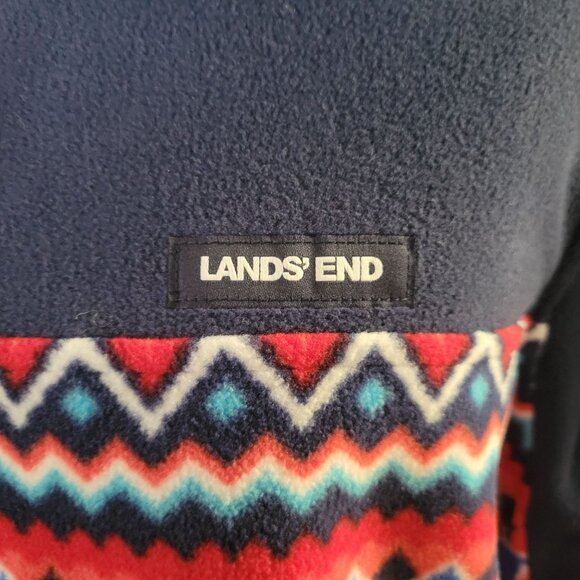 Lands End Womens Aztec Fleece Pullover Navy Blue & Red NWOT - Picture 5 of 11